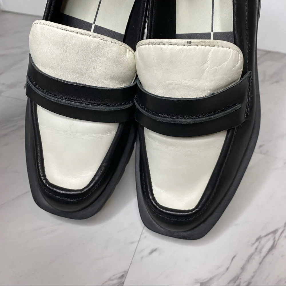 Dolce Vita Elias Black White Leather Square Toe Loafer 6 1/2